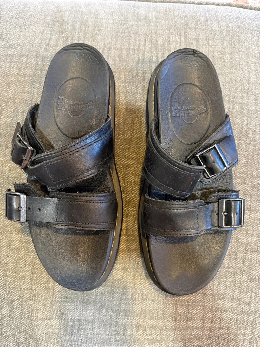 Dr. Martens Black Leather Double Buckle Slide Sandals